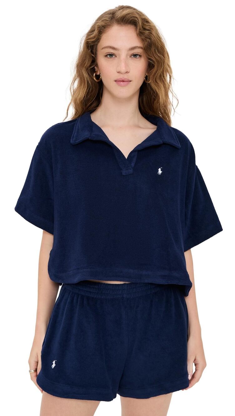 Polo Ralph Lauren 2 Piece Navy Terry Cloth Shirt & Short Cover Up Set XL NWT